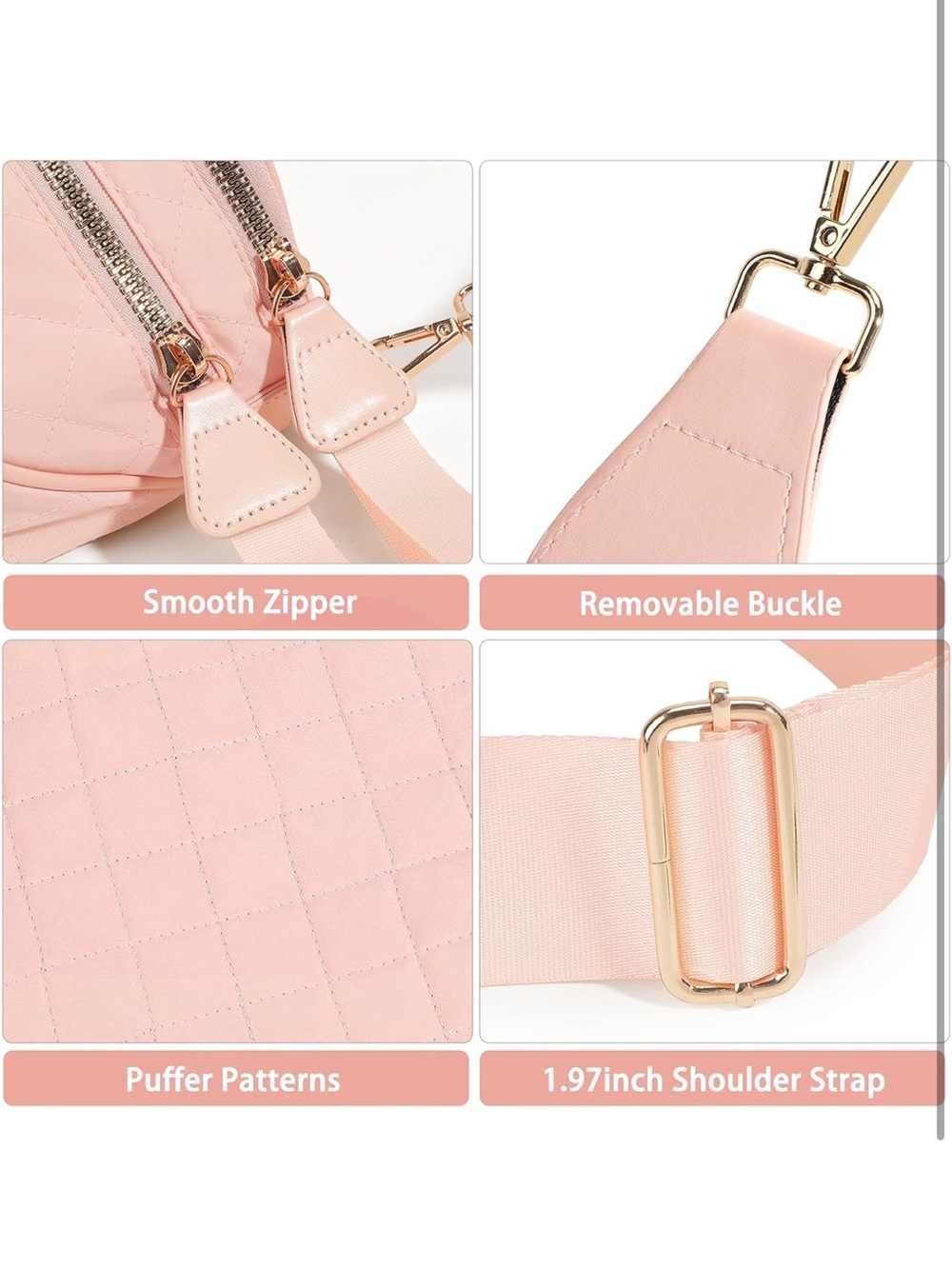 Quilted Blush Pink Crossbody Bum Bag - Picture 6 of 7